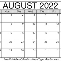 August Calendar 2022