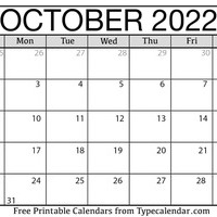 October Calendar 2022