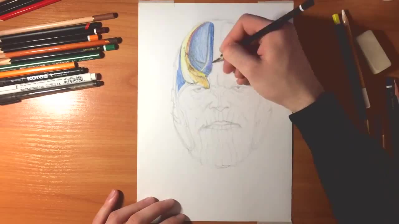 Портрет Таноса цветными карандашами Marvel | Portrait of Thanos with colored pencils - Coub